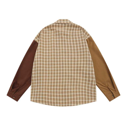 Plaid Asymmetric Stitching Long-sleeved Shirt For Men And Women null