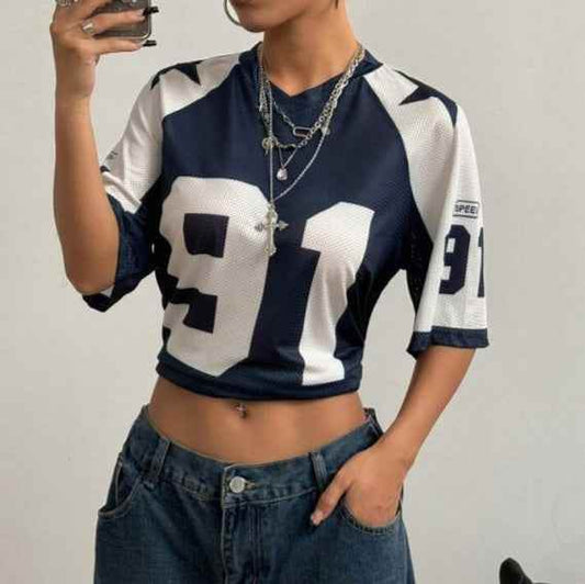 Sports Style Printed Contrast Color Mesh Short-sleeved T-shirt Jersey MuddyStock