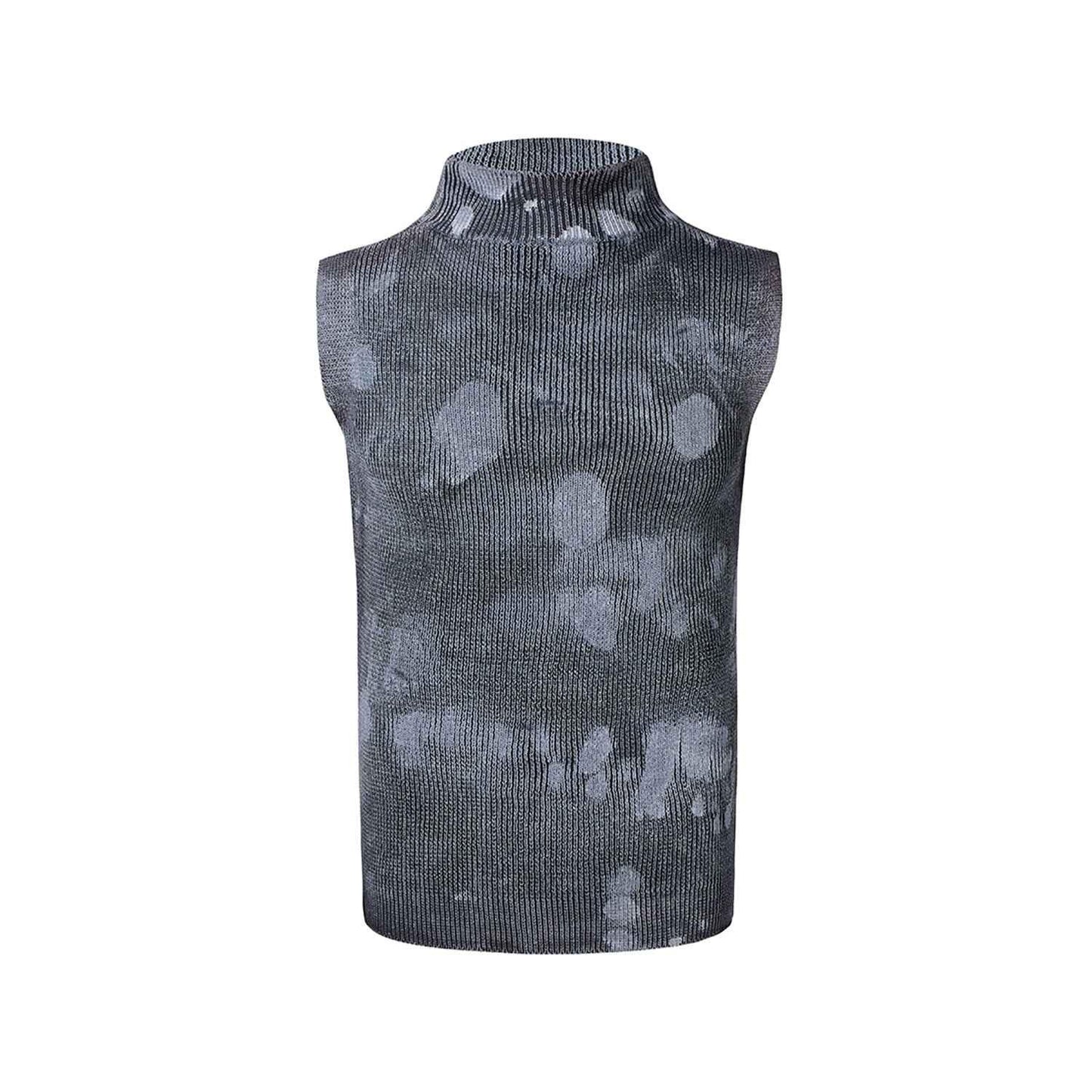 Men's Stretch Turtleneck Sleeveless T-shirt Black Silver Pastebrushing null