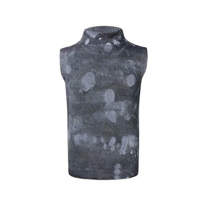 Men's Stretch Turtleneck Sleeveless T-shirt Black Silver Pastebrushing null