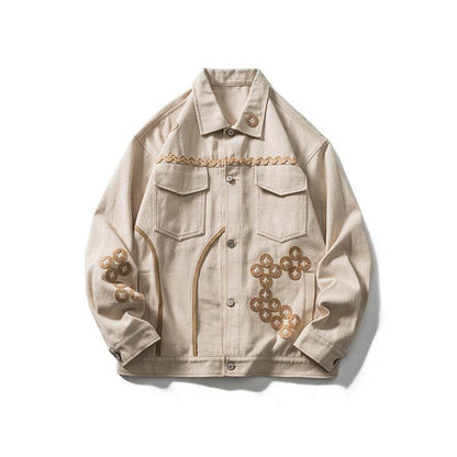 Copper Coin Embroidered Multi-pocket Jackets For Men And Women Khaki MuddyStock