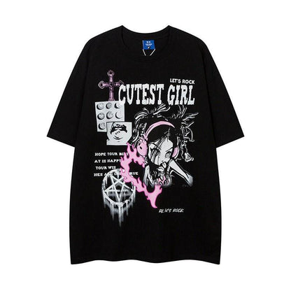 Cartoon Animation Printed Short Sleeve Women Black MuddyStock