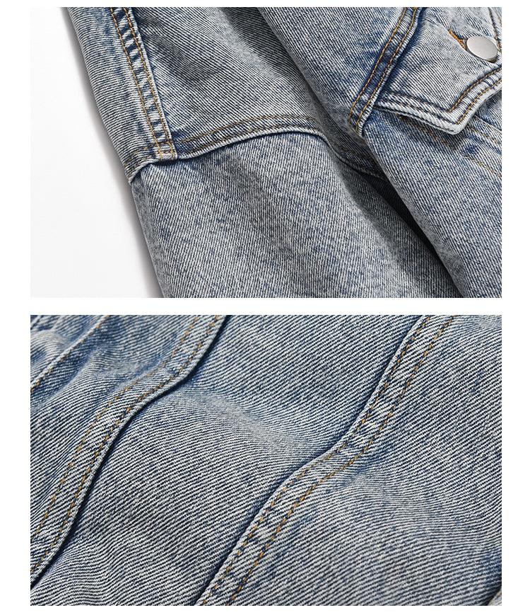 Washed And Worn Mixed Cotton Loose Thickened Denim Jacket For Men null