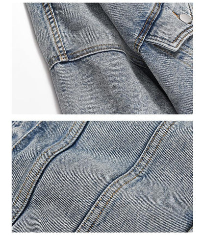 Washed And Worn Mixed Cotton Loose Thickened Denim Jacket For Men null