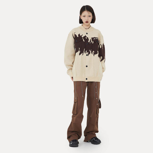 Street Retro Flame Color Matching Guochao Sweater MuddyStock