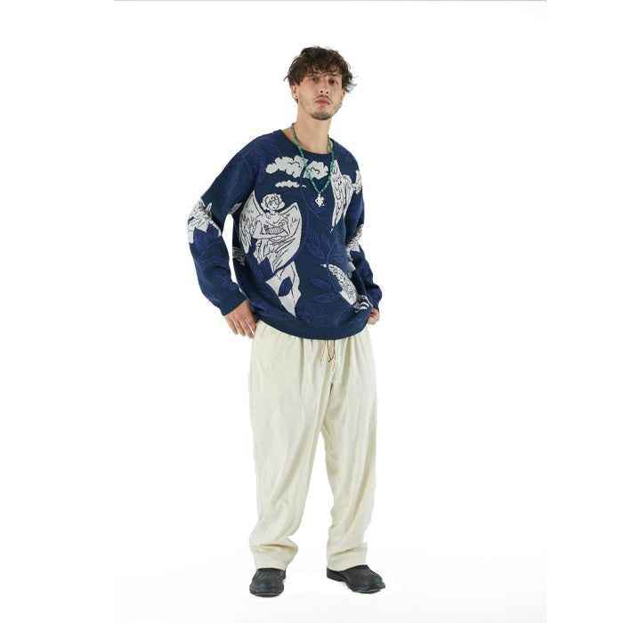 Woven Crew Neck Casual Sweater For Men MuddyStock