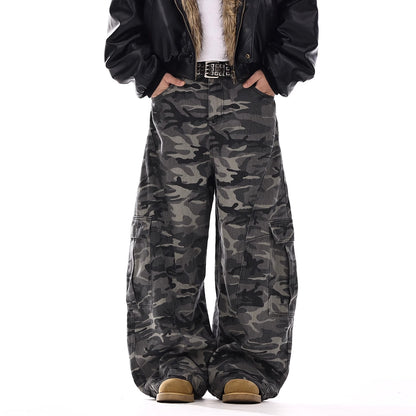 American-style Vintage Camouflage Machete-cut Jeans For Men