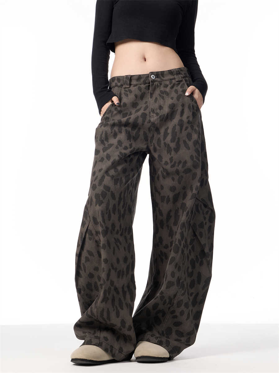 Retro Leopard Women's Loose Straight Wide-leg Pants