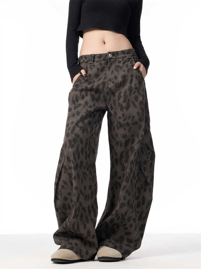Retro Leopard Women's Loose Straight Wide-leg Pants