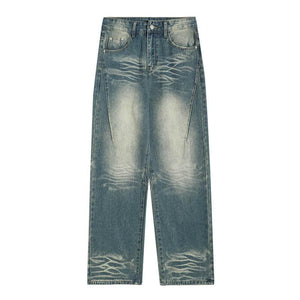 Washed Denim Loose Jeans For Men Blue