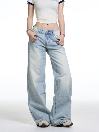 American Retro Washed Wide Leg Jeans For Women