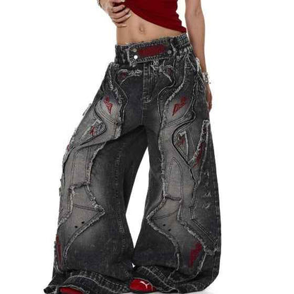 Distressed Raw-edge Embroidered Jeans For Women