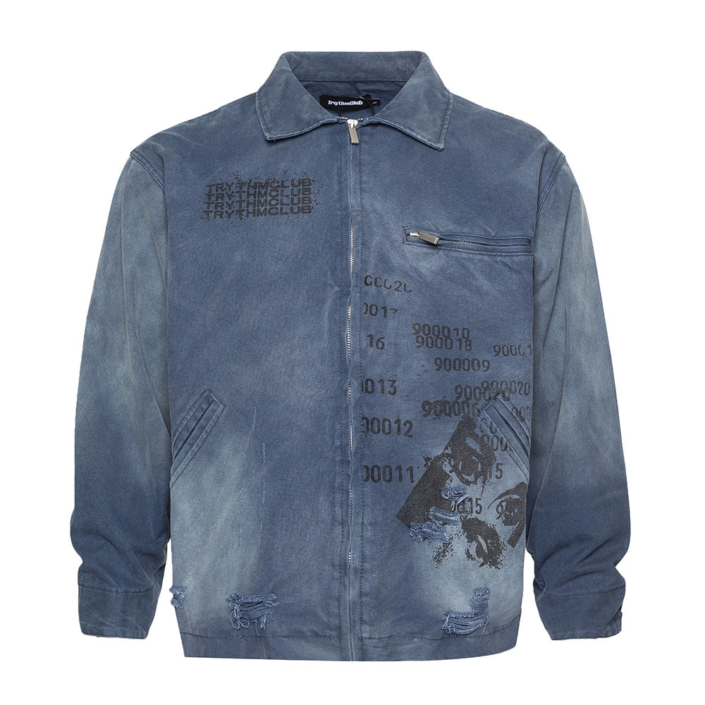 Gradient Inkjet Workwear Jacket For Men Blue