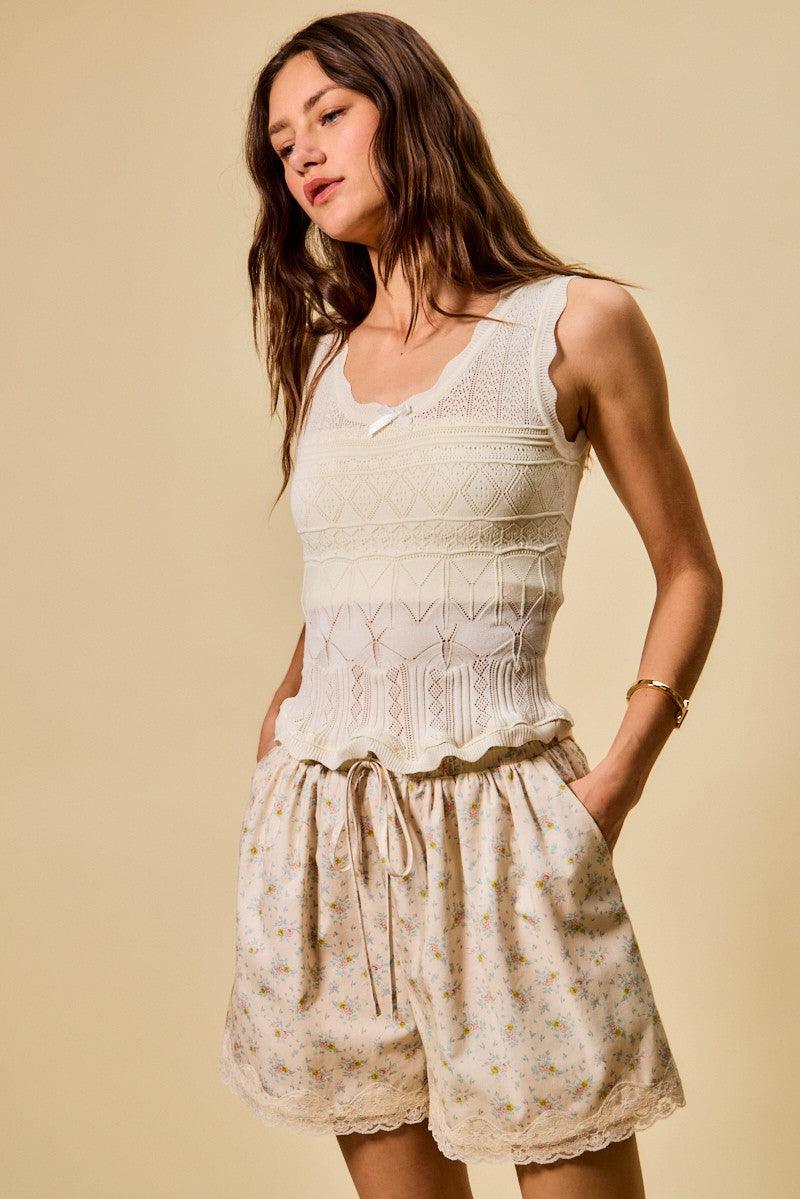 Scallop Ribbed Sleeveless Knit Top
