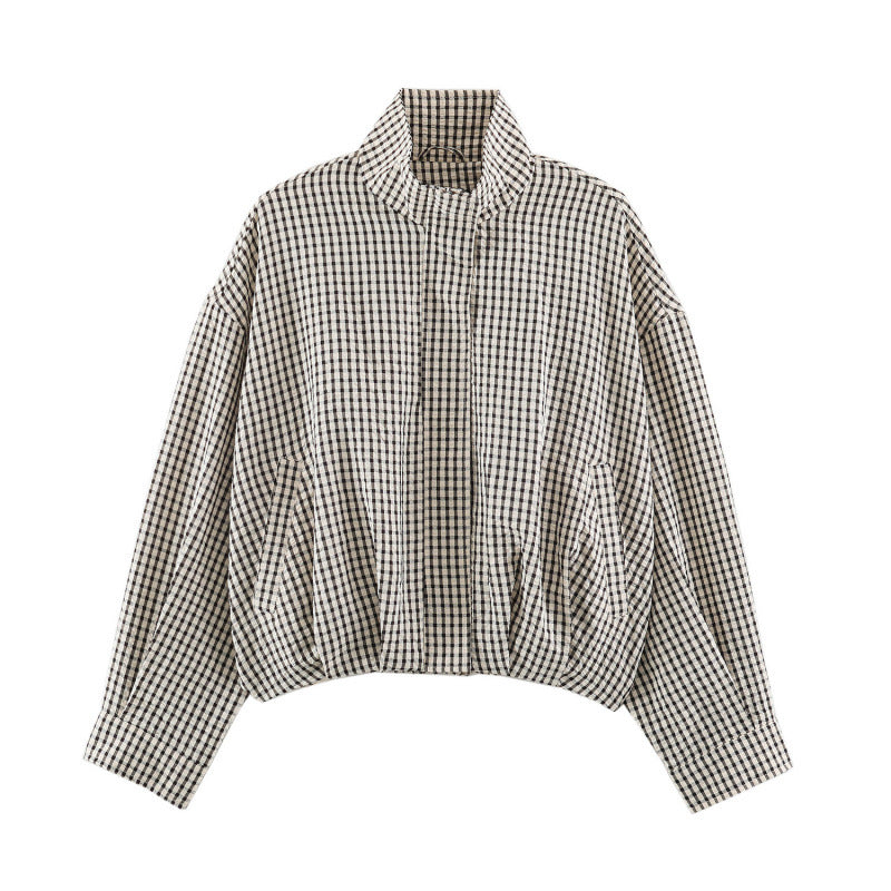 Womens Plaid Aviator Jacket From Europe And America Beige All Products
