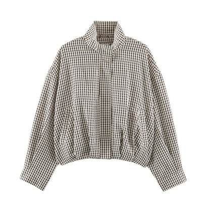 Womens Plaid Aviator Jacket From Europe And America Beige All Products