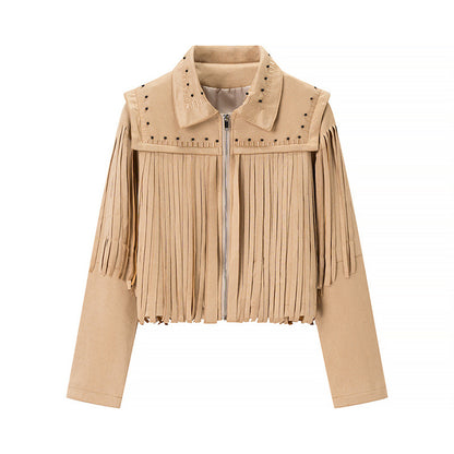 Retro Short Tassel Rivets Leather Jacket All Products