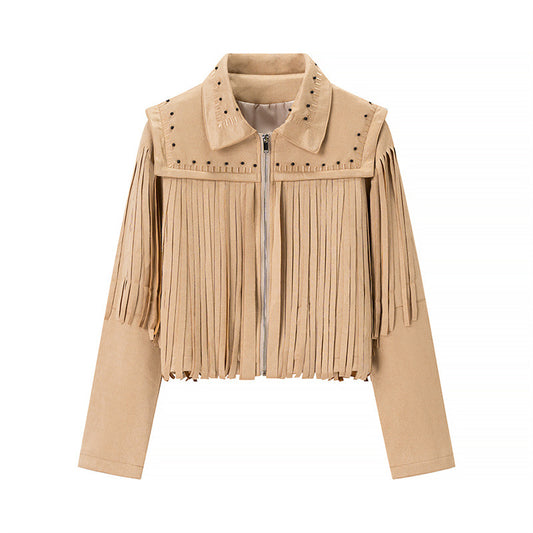 Retro Short Tassel Rivets Leather Jacket All Products