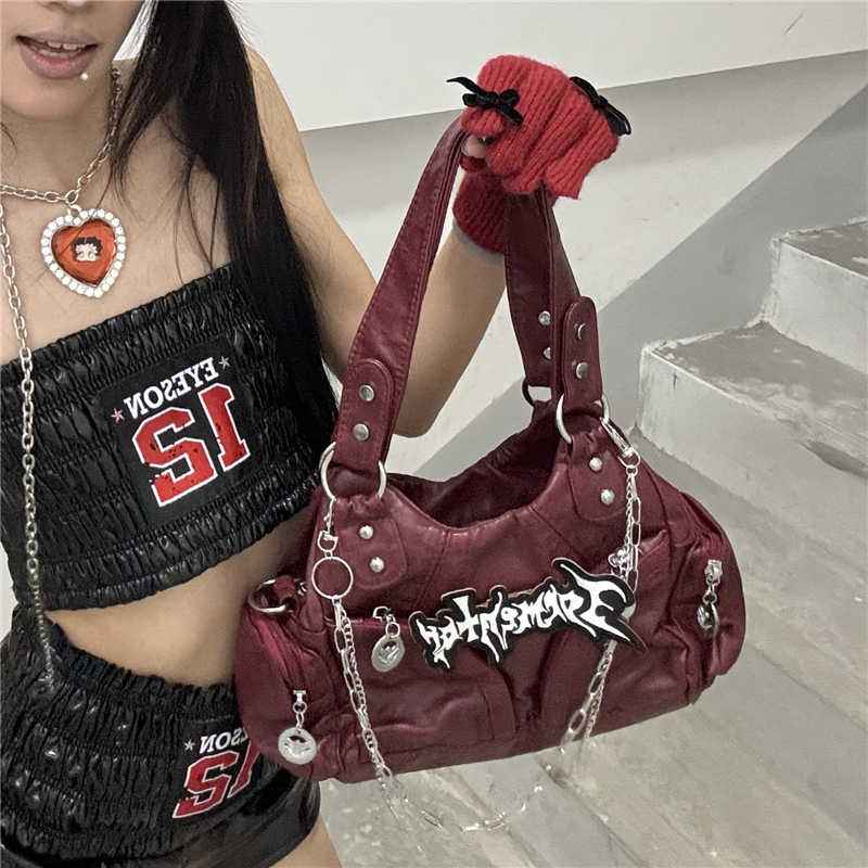 One Shoulder Niche Letter Crossbody Bag Wine Red