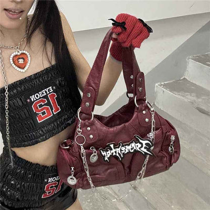 One Shoulder Niche Letter Crossbody Bag Wine Red