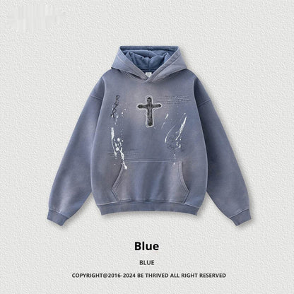 Men's Loose Street Hand-painted Couple Wear Hooded Sweater Blue MuddyStock