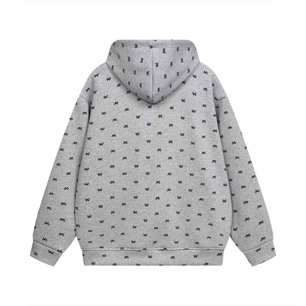 Full Printed Bow Zipper Hoodie For Women MuddyStock