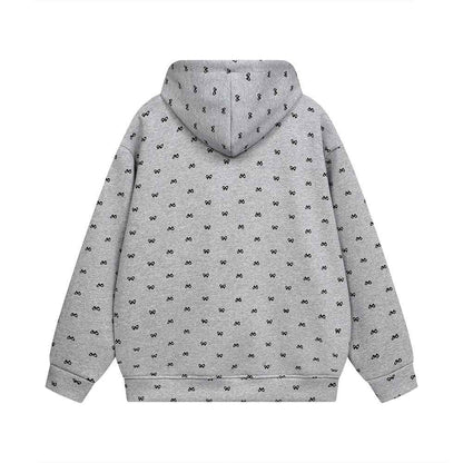 Full Printed Bow Zipper Hoodie For Women MuddyStock