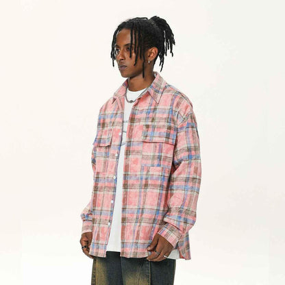 Plaid Autumn Loose Men's Shirt null