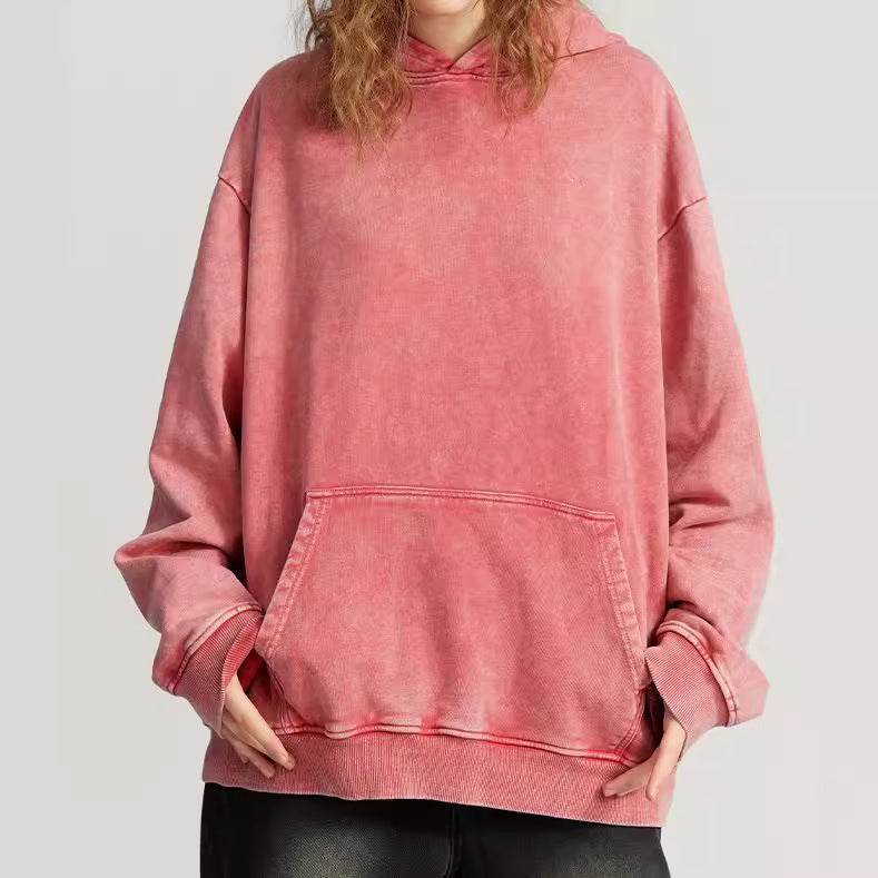 Thickened Washed Old Gradient Solid Color Batik Hooded Sweater For Men And Women MuddyStock