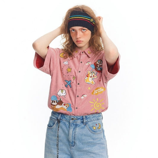 Cartoon Squirrel Flying Plane Pink Shirt For Women | MuddyStock Originals eprolo