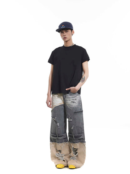Niche Heavy Industry Washed Damaged Stitching Skinny Jeans MuddyStock