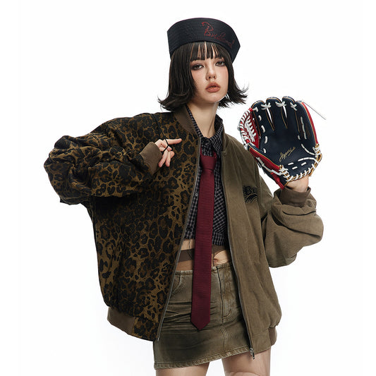 American Camouflage Stitching Baseball Uniform Jacket For Women