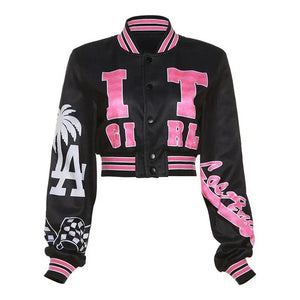 American Retro Printed Jacket For Women Pink