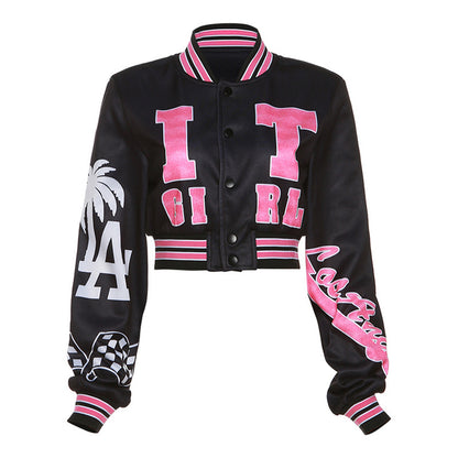 American Retro Printed Jacket For Women Pink MuddyStock