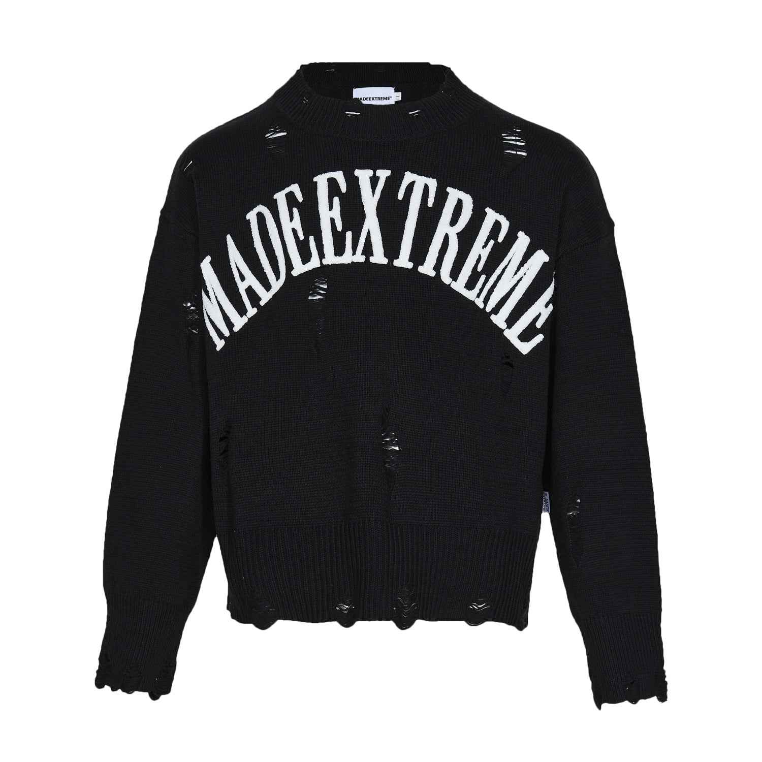 Letter Idle Style Wormhole Damaged Knitted Sweater For Men And Women Black MuddyStock