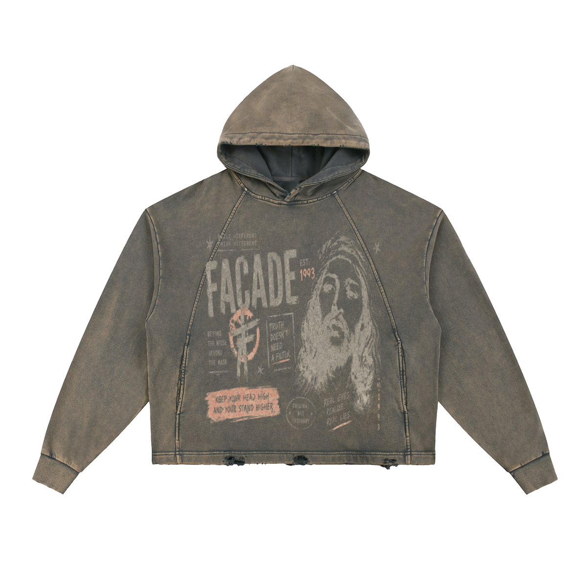 Vintage Washed Frayed-Hem Hoodie For Men | MuddyStock Originals Gray