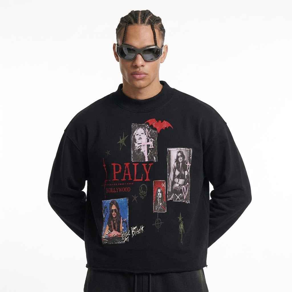 Mock Neck Raw Edge Boxy Sweatshirt For Men | MuddyStock Originals