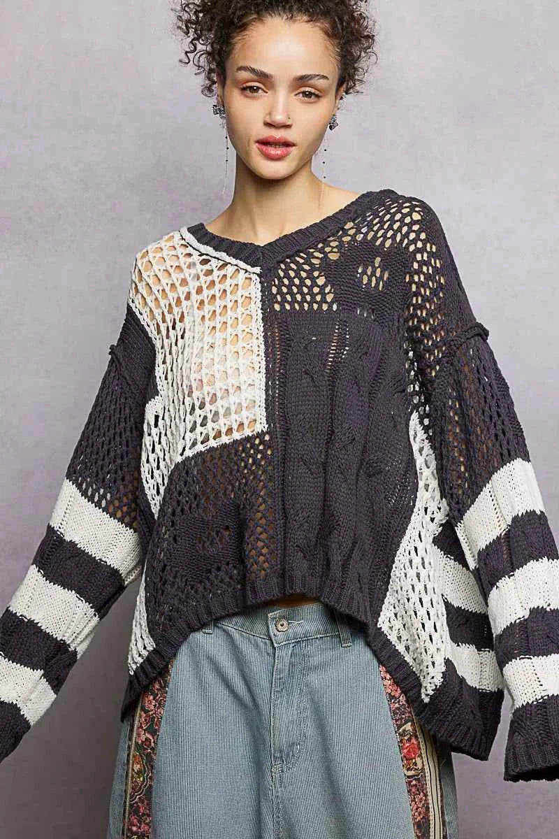 Stripe Pattern Knit Top with Twisted Weave For Women Trendsi