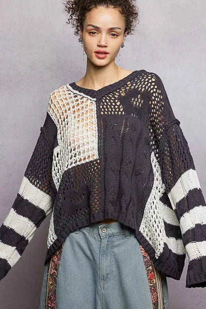 Stripe Pattern Knit Top with Twisted Weave For Women Trendsi