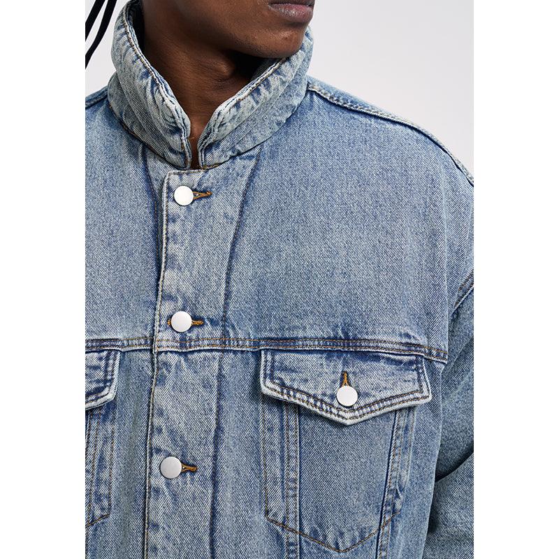 Washed And Worn Mixed Cotton Loose Thickened Denim Jacket For Men null