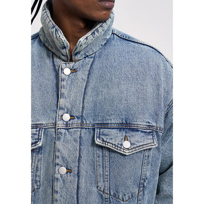 Washed And Worn Mixed Cotton Loose Thickened Denim Jacket For Men null