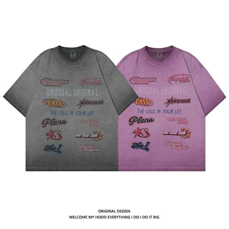 American Retro High Street Letter Printed T-shirt For Men And Women null