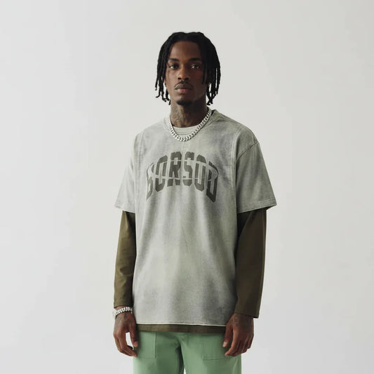 Alphabet color blocked fake two piece retro versatile base t-shirt | MuddyStock Originals MuddyStock