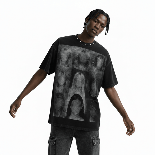 Portrait collage printed short sleeved t-shirt for men | MuddyStock Originals