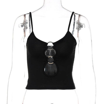 Cutout Front Navel Slim Fit Sling Top | MuddyStock Originals Black MuddyStock
