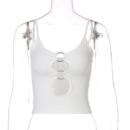 Cutout Front Navel Slim Fit Sling Top | MuddyStock Originals White MuddyStock