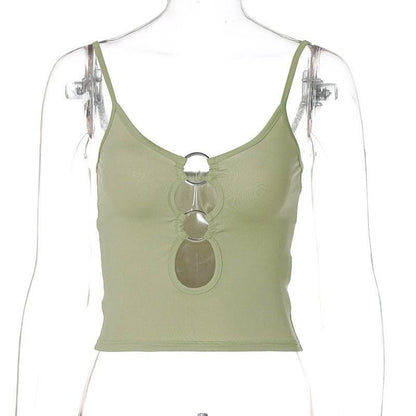 Cutout Front Navel Slim Fit Sling Top | MuddyStock Originals Green MuddyStock