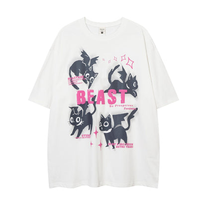 Kitten Loose Casual Short-sleeved T-shirt For Men And Women White MuddyStock
