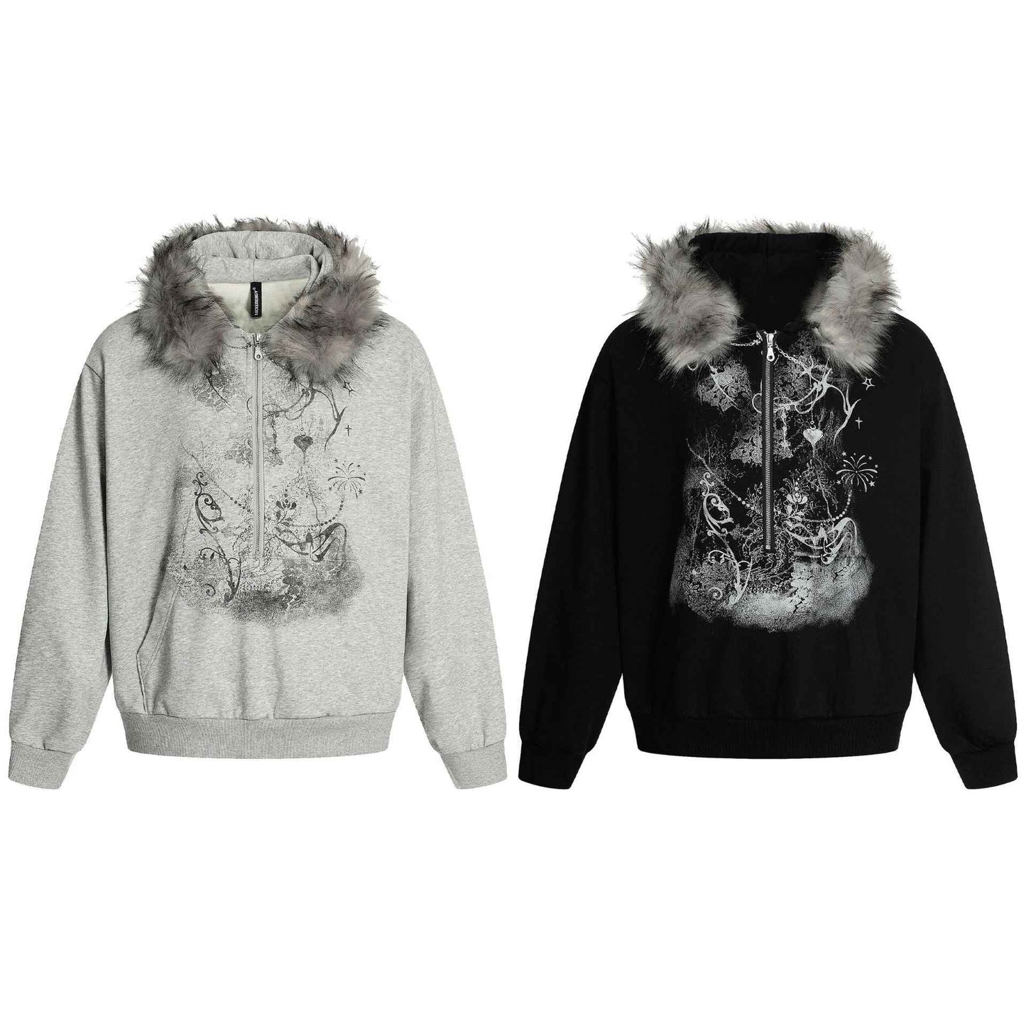 Fur Collar Coat Half-open Collar Stitching Zipper Hoodie For Women MuddyStock