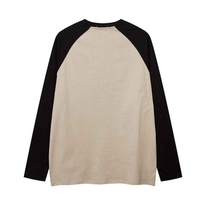 Cartoon Bear Print Color Contrast Long Sleeve T-shirt For Women null